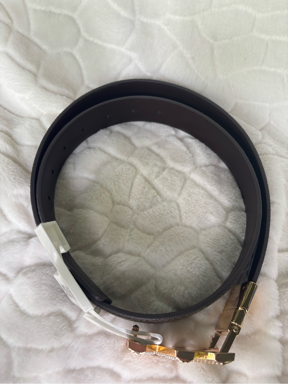 Michael Kors Reversible Monogram Belt with Gold MK Crystal Buckle - Picture 3 of 16